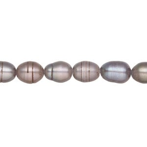 Freshwater pearl 1pkg1 rice, 15 inch dark silver peacock 6-7mm cultured