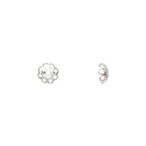 Bead cap, silver-finished brass, 6x1mm cutout corrugated flower, fits 6-8mm bead. Sold per pkg of 500.