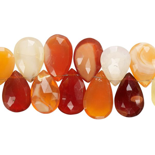 Fire opal 1pkg1, hand-cut top-drilled faceted flat teardrop bead natural 4 inch graduated 9x6mm-12x8mm image number 0