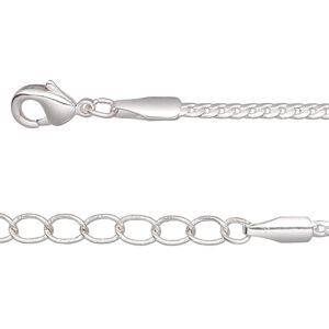 Chain 1pkg2 silver-plated curb, 2mm / lobster claw clasp, brass 36 inch