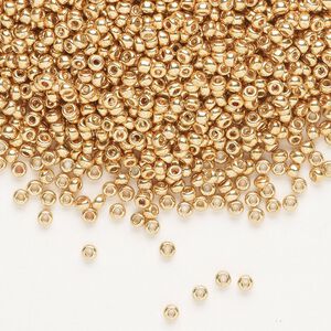 Seed bead, Miyuki 1pkg250g glass, #11 rocaille, opaque galvanized yellow gold / outside dyed (RR-1053)