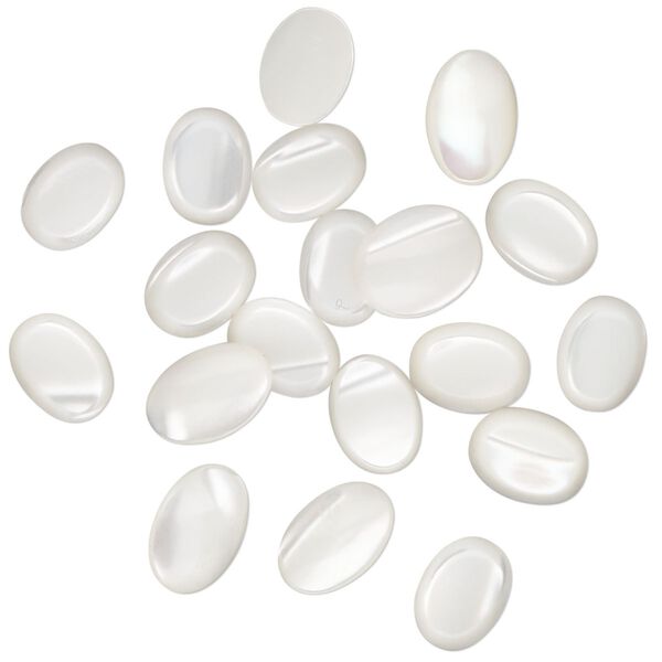 Cabochon, mother-of-pearl shell (bleached), 8x6mm-9x7mm non-calibrated oval. Sold per pkg of 20. image number 0