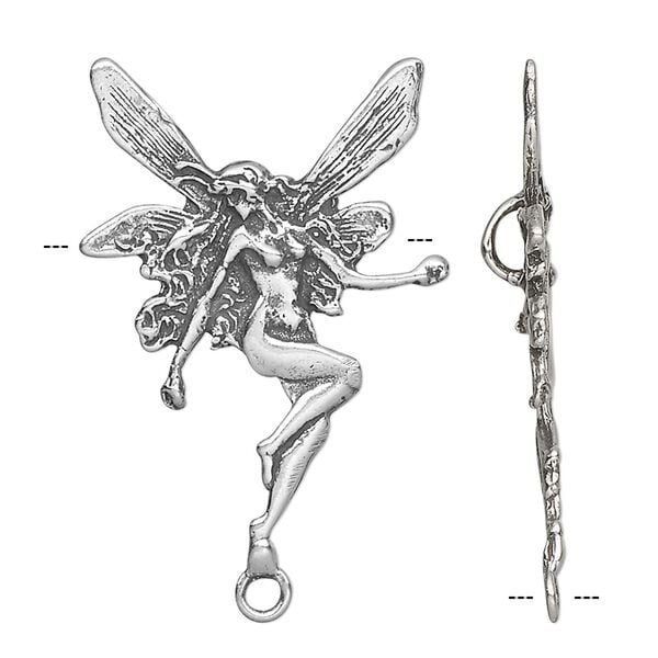 Focal, antiqued sterling silver, 30x21mm single-sided fairy. Sold individually. image number 0