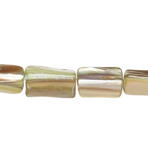 Mother-of-pearl shell 1pkg1, stick bead 14 inch pale green / tan 13x5mm-16x9mm image number 0