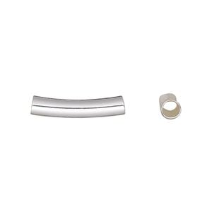 Bead 1pkg10 silver-finished, 20x4mm curved tube, brass