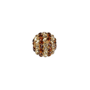 Bead, Egyptian glass rhinestone / epoxy / resin, brown and champagne, 12mm round with pav&eacute; striped design. Sold individually.