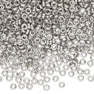 Seed bead, Miyuki, glass, pkg/4g, 3x1.3mm spacer rondelle, opaque palladium-plated, (SPR3-194).