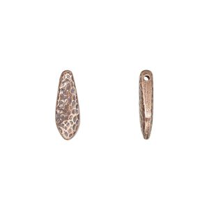 Bead, TierraCast&reg;, "Hammertone" collection, antique copper-plated pewter (tin-based alloy), 14.5x5mm top-drilled hammered dagger. Sold per pkg of 4.