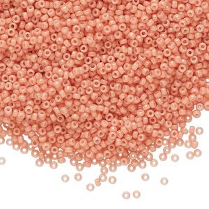 Seed bead, Miyuki, glass, pkg/35g, #15 rocaille, Duracoat&reg; opaque outside dyed dark salmon, (RR-4462).