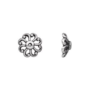 Bead cap, TierraCast&reg;, antique silver-plated pewter (tin-based alloy), 12x4.5mm open round with swirls, fits 12-16mm bead. Sold per pkg of 20.