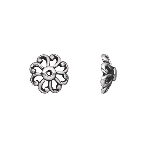 Bead cap, TierraCast&reg;, antique silver-plated pewter (tin-based alloy), 12x4.5mm open round with swirls, fits 12-16mm bead. Sold per pkg of 20. image number 0