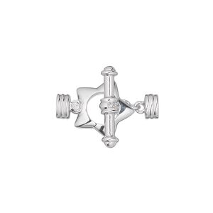 Clasp toggle 1pkg1 14Kt white gold / diamond (natural), 12mm faceted star / round, 1-strand