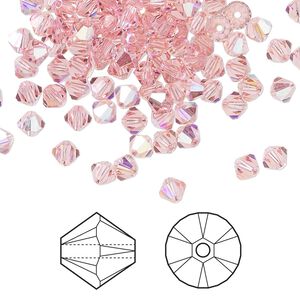 Bead 1440pk light rose AB, Swarovski&reg; 4mm XILION bicone 5328