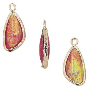 Drop, Opalized Ice&trade;, "opal" (resin) and gold-finished brass, light purple, 19.5x11mm double-sided wing. Sold per pkg of 4.