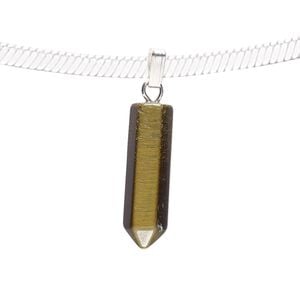 Tigereye / "pewter" (zinc-based alloy) 1pkg1, silver-plated point pendant natural 21x6mm