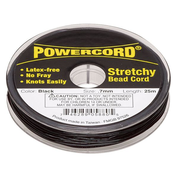 Cord, Powercord&reg;, elastic, black, 0.7mm, 7-pound test. Sold per 25-meter spool. image number 0