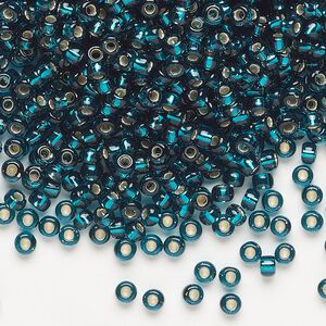 Seed bead, Miyuki, glass, pkg/50g, #8 rocaille, transparent silver-lined dark teal (RR-30).