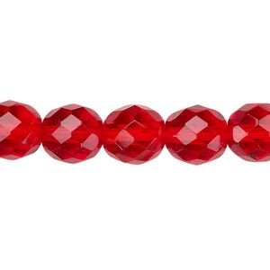 Bead, Czech fire-polished glass, light red, 10mm faceted round. Sold per 15-1/2" to 16" strand, approximately 40 beads.