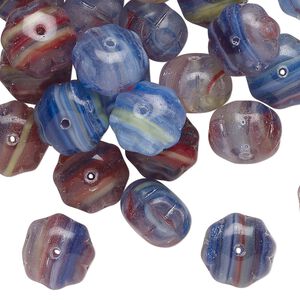 Bead, Czech pressed glass, translucent multicolored, 11x8mm flower rondelle with swirl pattern. Sold per 2-ounce pkg, approximately 44 beads.