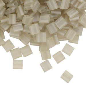 Seed bead, TILA&reg;, glass, pkg/10g, 5mm full tila square, translucent matte luster oyster, (TL-3173).