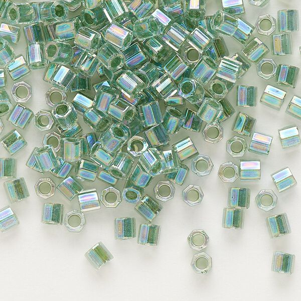 Seed bead, Delica&reg;, glass, pkg/250g, #8 cut, translucent lime-lined rainbow crystal clear (DBLC-0060). image number 0