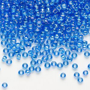 Seed bead, Miyuki, glass, pkg/50g, #8 rocaille, translucent rainbow light blue (RR-261).