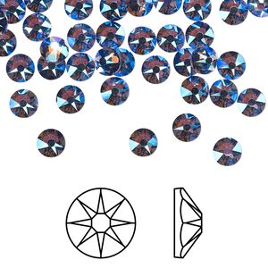 Flat back 144pk tanzanite shimmer foil back, Crystal Passions&reg; 4.6-4.8mm rose round SS20 2088