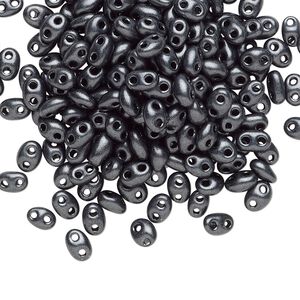 Seed bead, Preciosa Twin&trade; Czech glass, pkg/250g, 5x2.5mm oval, opaque grey terra pearl black, (28949).
