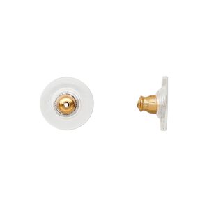 Earnut, plastic and gold-finished brass, 12x7mm comfort clutch. Sold per pkg of 50 pairs.