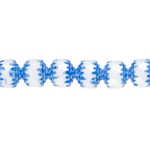 Bead, Czech dipped d&eacute;cor glass, white and medium blue Apollo, 8mm round cathedral. Sold per 15-1/2" to 16" strand.