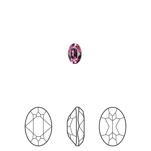 Fancy stone 360pk dark rose foil back, Swarovski&reg; 6x4mm oval 4120 image number 0