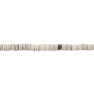 Bead, green shell (natural), 2-3mm hand-cut heishi, Mohs hardness 3-1/2. Sold per 24-inch strand.