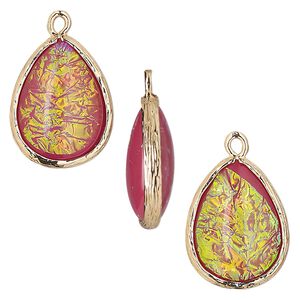 Drop, Opalized Ice&trade;, "opal" (resin) and gold-finished brass, light purple, 19.5x15mm double-sided teardrop. Sold per pkg of 4.