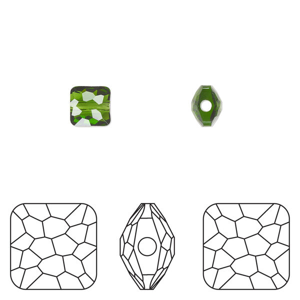 Bead 1pkg288 fern green, Swarovski&reg;, 6mm puffed square 5035 image number 0