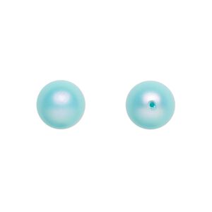 Pearl 1pkg4 iridescent light turquoise, Crystal Passions&reg; 10mm half-drilled round 5818