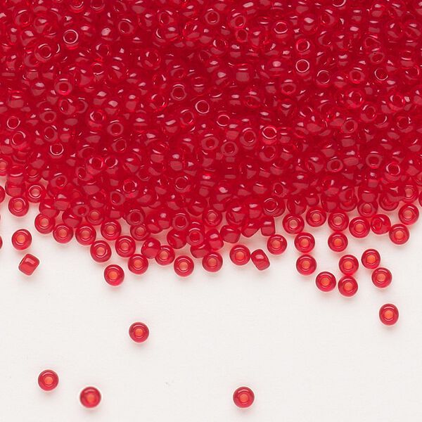 Seed bead, Dyna-Mites&trade;, glass, pkg/40g, #11 round, transparent red, (7 11/0 RR). image number 0
