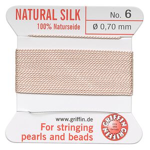 Thread, Griffin, silk, light pink, size #6. Sold per 2-meter card (approximately 78 inches).