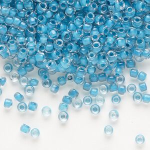Seed bead, Dyna-Mites&trade;, glass 1pkg0.5kg, #8 round, transparent inside dyed color turquoise blue (223 8/0 RR)