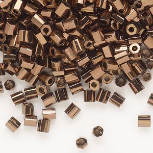 Seed bead, Dyna-Mites&trade;, glass, opaque iris bronze, #6 hex 2-cut. Sold per 1/2 kilogram pkg.