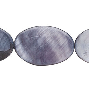 Mother-of-pearl shell 1pkg1, flat oval bead 15 inch dark blue steel 29x19mm-30x20mm