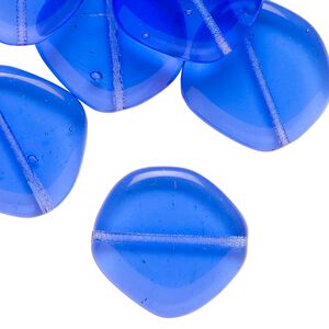 Bead, Czech pressed glass, translucent cobalt blue, 21mm irregular flat round. Sold per 2-ounce pkg, approximately 17 beads.