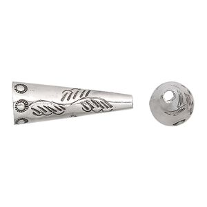 Cone, Hill Tribes, antiqued sterling silver, 24x9mm-25x9mm with line and circle design, 8mm inside diameter. Sold individually.