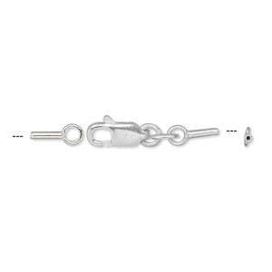 Clasp lobster claw 1pkg10 sterling silver, 28x4mm / fits up to 0.7mm cord 1-strand