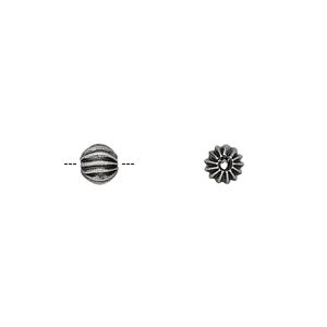 Bead 1pkg20 silver-plated, 5mm fluted round, brass antique