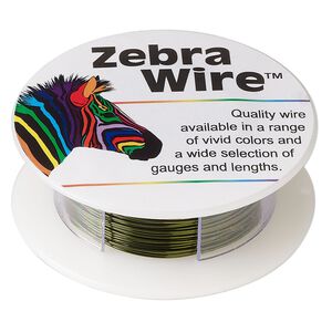 Wire, Zebra Wire&trade;, color-coated copper, olive green, round, 24 gauge. Sold per 20-yard spool.