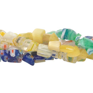 Bead mix, glass / millefiori glass / cat's eye glass, mixed colors, small chip. Sold per pkg of (5) 34-inch strands.