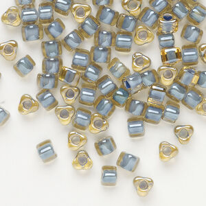 Seed bead, Miyuki 1pkg10g, glass, #5 triangle, transparent teal inside dyed color amber yellow (TR-1169)