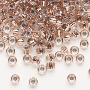 Seed bead, Miyuki, glass, pkg/25g, #6 rocaille, transparent copper-lined crystal clear, (RR-197).