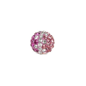 Bead, Egyptian glass rhinestone / epoxy / resin, clear / dark pink / fuchsia, 12mm round with pav&eacute; wave design. Sold individually.