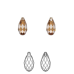Briolette 1pkg2 light smoked topaz, Crystal Passions&reg; Regenerated 11x5.5mm pendant drop 6010